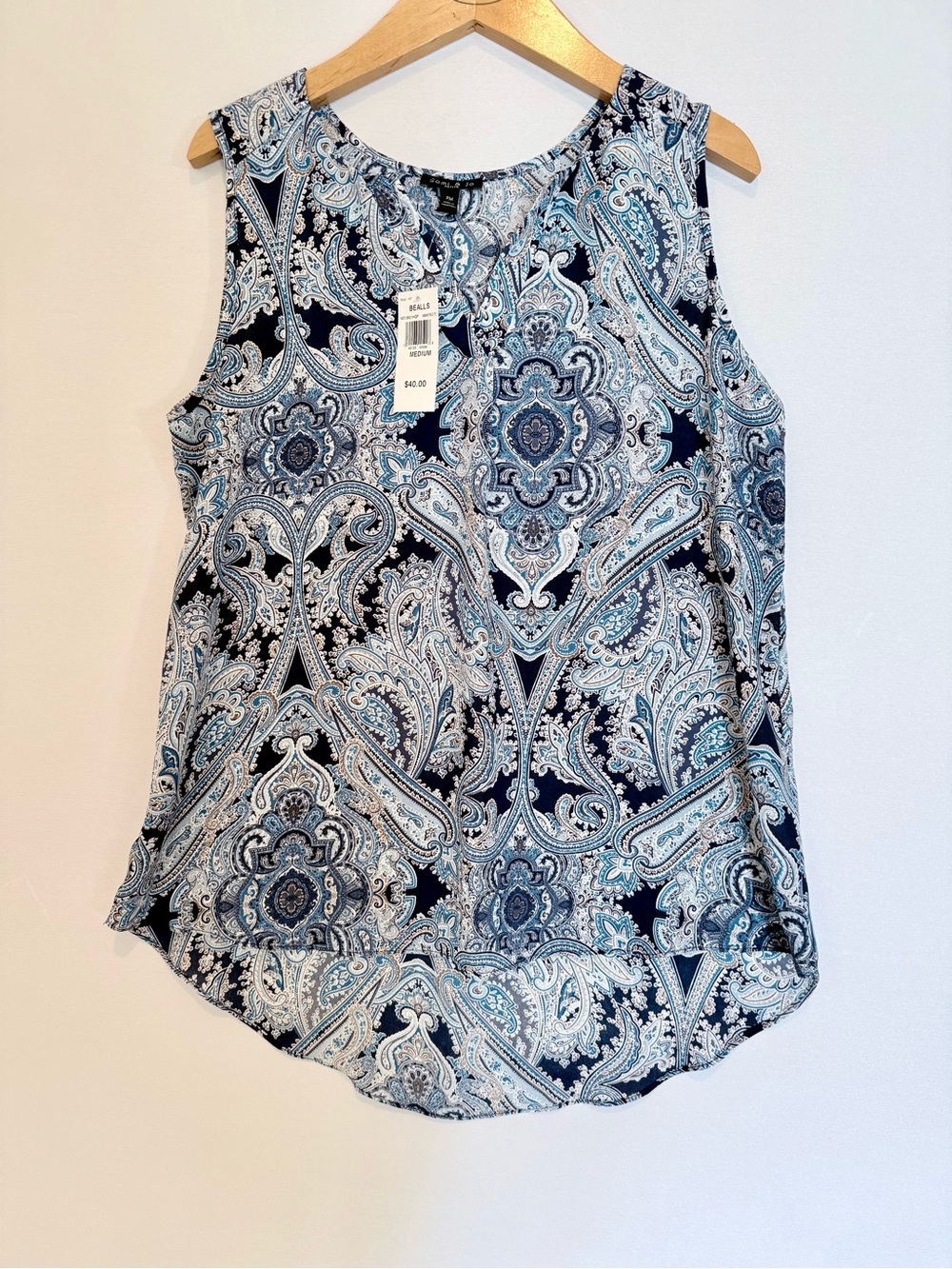 NWT Navy Blue Paisley Boho Tunic Tank Sleeveless Blouse Petite Medium Sami & Jo